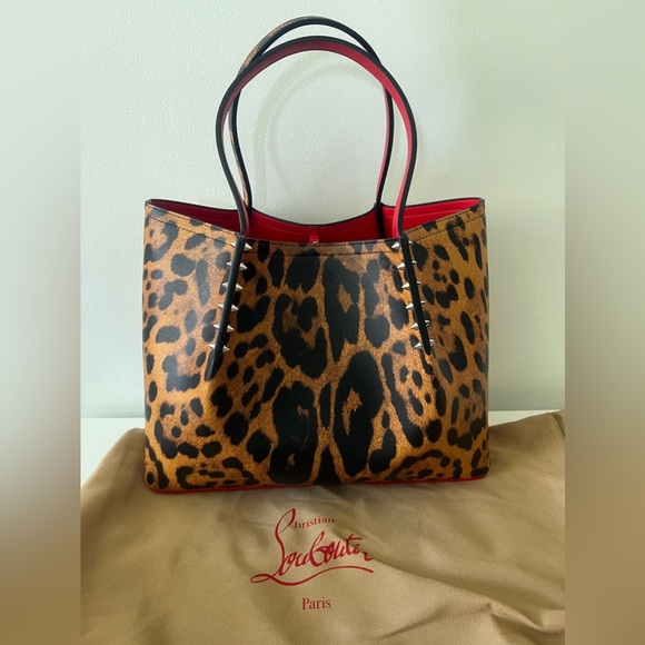 Christian Louboutin Handbags - CHRISTIAN LOUBOUTIN Cabarock Leopard Print Leather Spiked Tote Handbag Bag